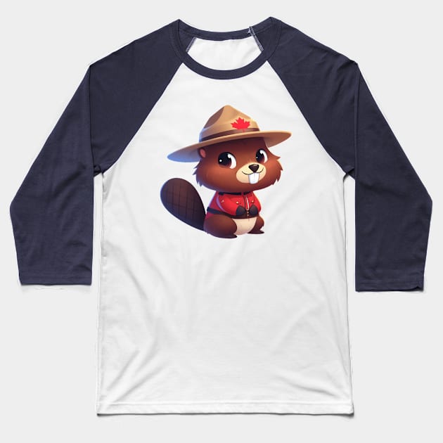 Cute Canadian Mountie Beaver Illustration Baseball T-Shirt by Dmytro